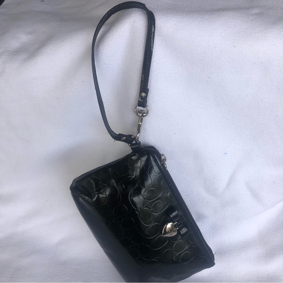 Coach Black Wristlet with sliver heart - Picture 3 of 7